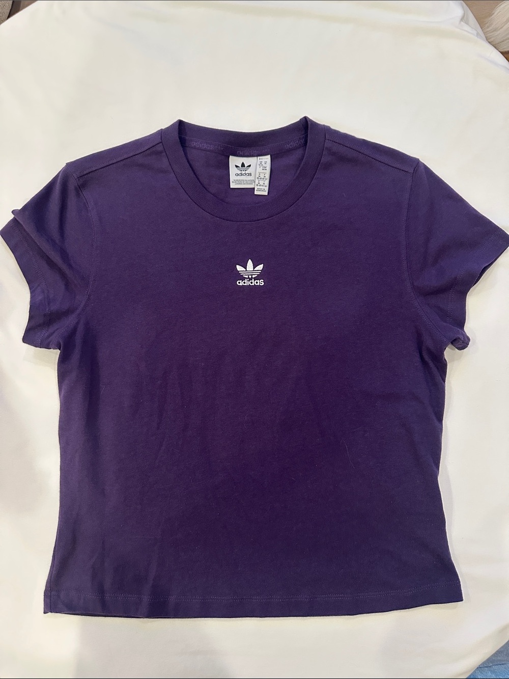 adidas Purple Trefoil Crop Short Sleeve Tee
